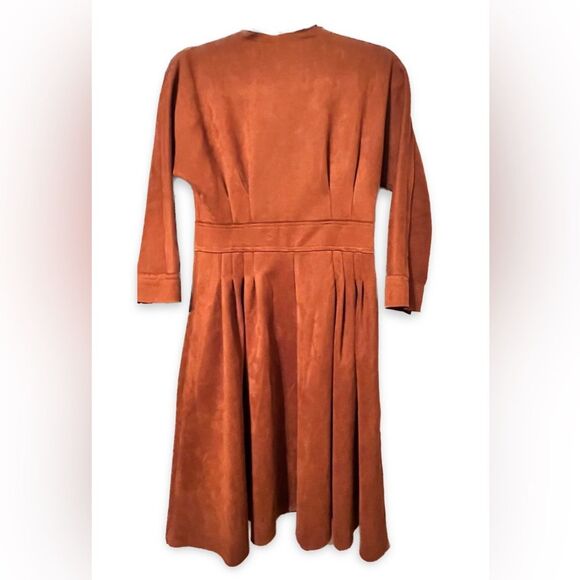 Custom Made Coastal Cowgirl Faux Suede A-Line Dress | Rust Orange Midi |Size 8 - Picture 3 of 3